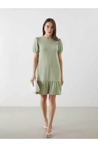 LC Waikiki Crew Neck Textured Mini Dress