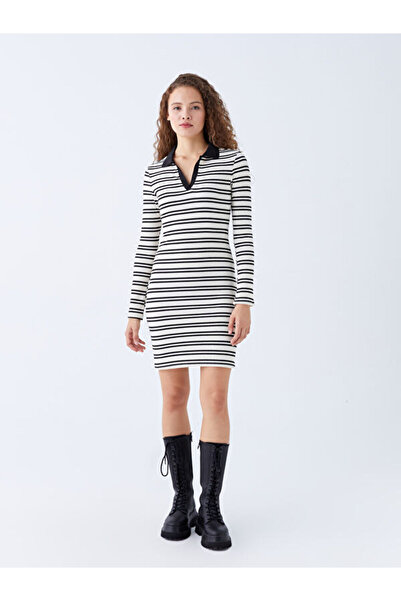 LC Waikiki Polo Neck Striped Long Sleeve Dress