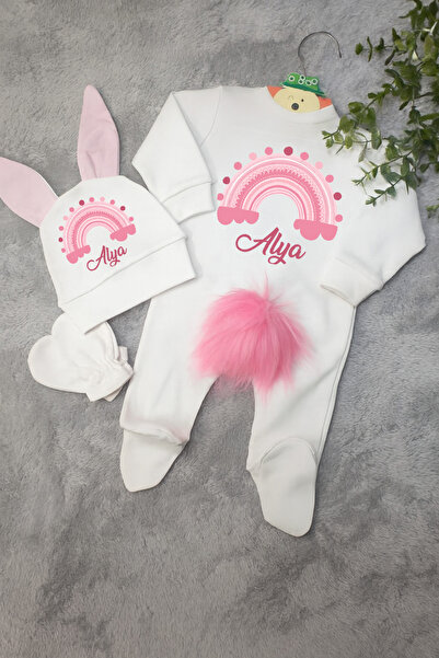 Moda Lime İsimli Gökkuşağı Desenli Bebek Tulum Seti – Organik Pamuk – Bebek C...