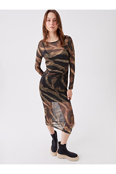 LC Waikiki Crew Neck Patterned Long Sleeve Dress