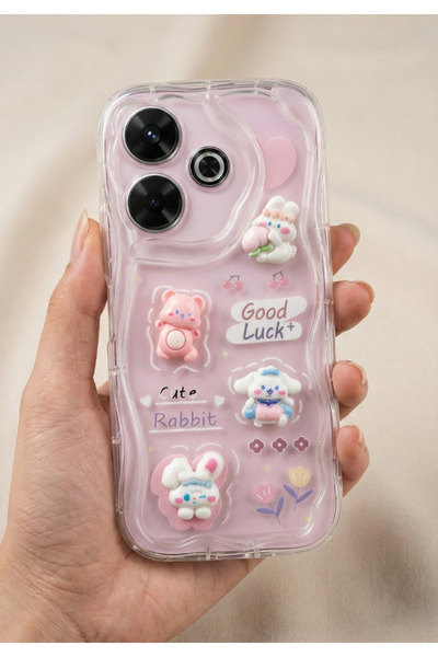 Rivor Xiaomi Redmi 13 Kılıf 3D Sevimli Tavşan ve Ayıcık Figürlü Kabartmalı Da...