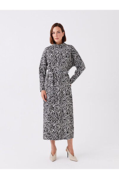 LC Waikiki Turtleneck Patterned Long Sleeve Oversized Dress