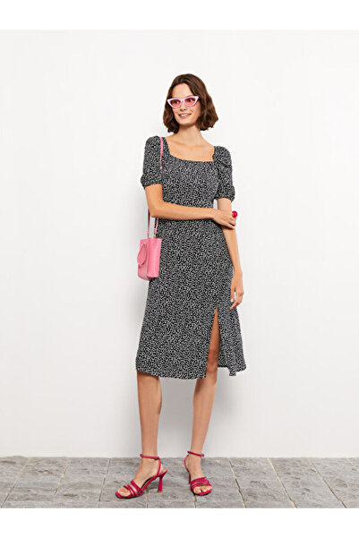 LC Waikiki Square Neck Patterned Short Sleeve Viscose Dress