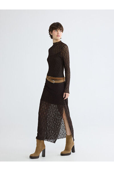 LC Waikiki Mock Neck Ruched Bodycon Dress