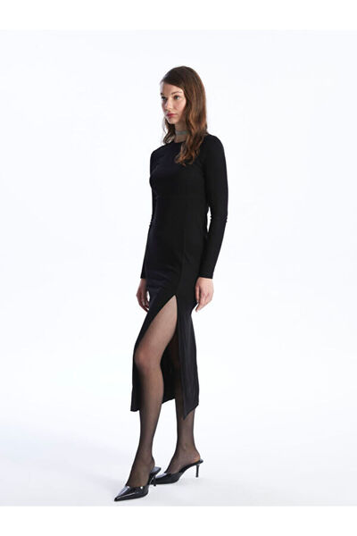 LC Waikiki طاقم الرقبة عادي كم طويل المرأة Bodycon اللباس