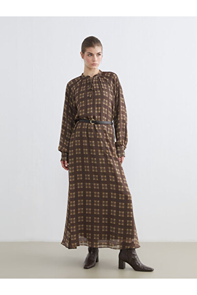 LC Waikiki Tie Collar Plaid Dress