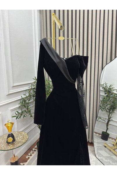 leen fashion black velvet dress