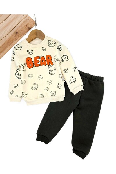 Egelite Baby Boy Bear Embroidered Winter 3-Thread Set Fleece-Lined 6-9-12-18-...