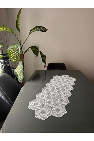 BRL ÇEYİZ HOME Fransız Dantelli Lüks Tül Güpürlü Şık Tek Runner 40x110 cm