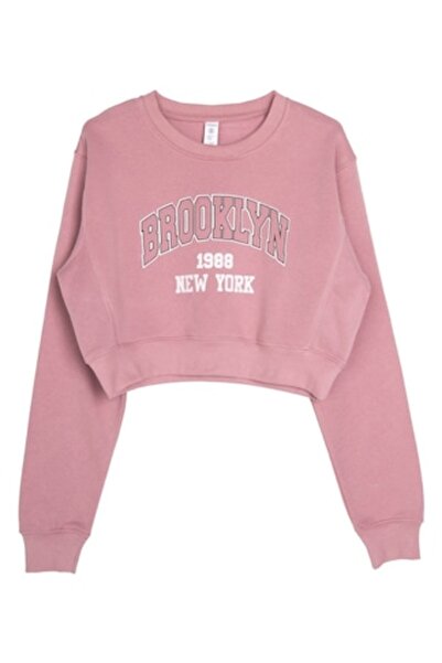 OEM Cropped Women's Hoodie, Nude Pink, 'Brooklyn' Print, Fleece Lining, One Size INTL