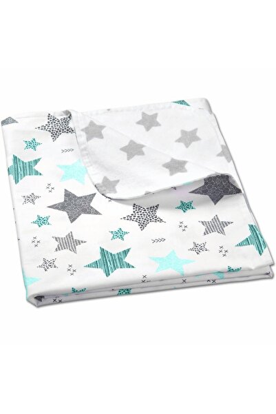 Kidizi Paturica dubla din bumbac si flanel 100x75 cm All Mint Stars, 100% bumbac