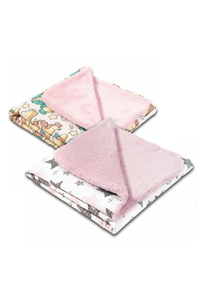 Kidizi Set 2 paturici duble pufoase cu doua fete 100x78 cm Fluffy Pink Beige