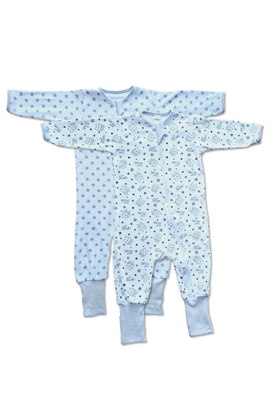 Kidizi Set 2 salopete pijama bebe cu fermoar si botosei manseta Owly Stars ma...
