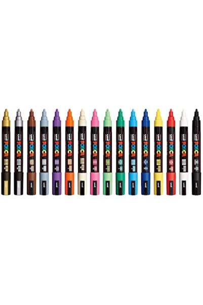 POSCA Set de 16 markere UNI Mitsubishi 5M, vârf mediu 1,8–2,5 mm, vopsea pe bază de apă