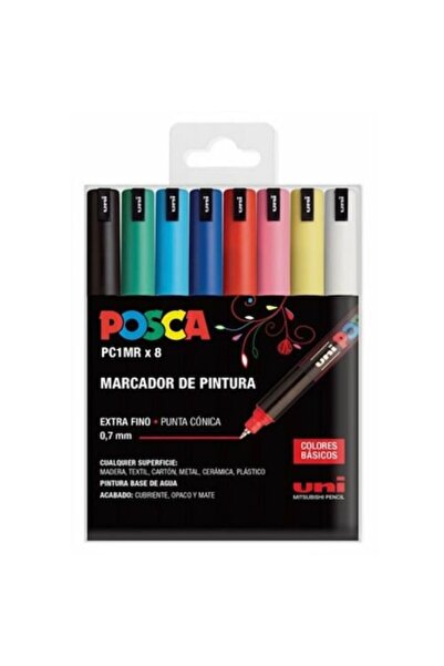 POSCA Set de 8 markere, PC1MR, pix cu vârf extrafin, multicolor