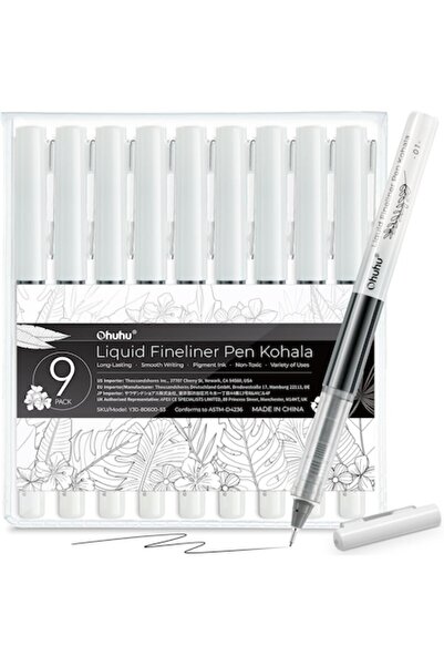 Ohuhu 9-piece Liquid Fineliner Set, Premium Black Ink, Non-Toxic, Fast-Drying