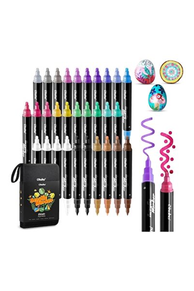 Ohuhu Σετ 30 Ακρυλικό μαρκαδόρων — 24 μεταλλικά χρώματα, διπλές στρογγυλές κα...