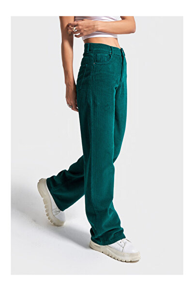 LC Waikiki Kadın Petrol Yeşili Doris 29w5-118 Straight Fit Yüksek Bel Kalın F...