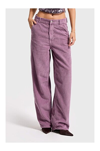 LC Waikiki Kadın Lila Renk 29w5-111 Skater Fit Kalın Fitilli Velvet Kadife Ku...