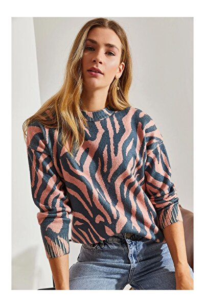 LC Waikiki Gri Kadın Parçalı Triko Kazak