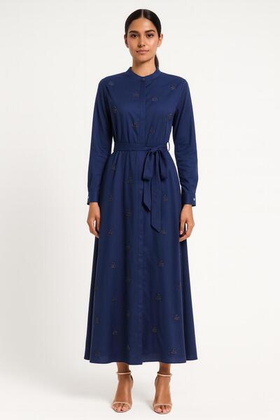 FUAT GÜRSEN Fuat Gürşen Boncuk İşlemeli Gizli Düğmeli Elbise