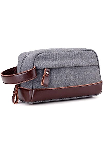 Alcoach Men's Travel Toiletry & Dopp Kit Bag, Leather & Fabric (Silver)