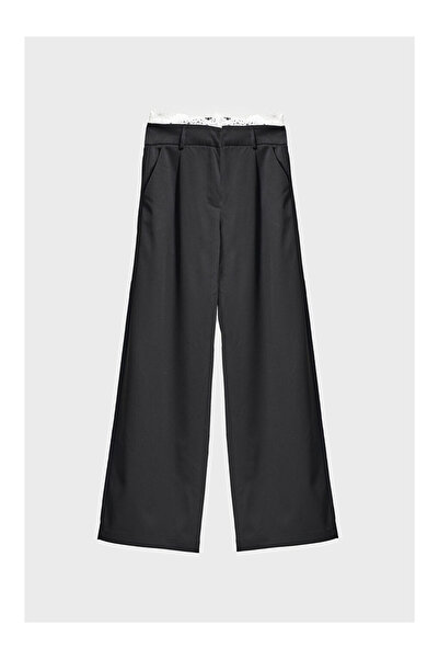 LC Waikiki Kadın Siyah Renk w5-1 Palazzo Fit Kemeri Dantel Detaylı Tasarım Pa...