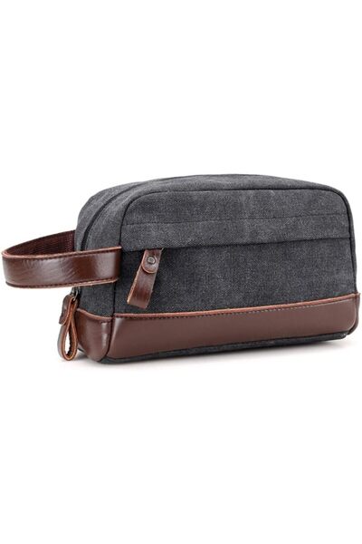 Alcoach حقيبة أدوات تجميل للسفر للرجال - حقيبة أدوات تجميل من الجلد والقماش (...