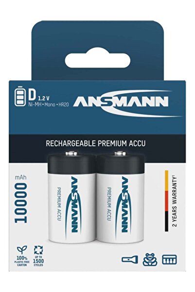 ANSMANN بطارية قابلة لإعادة الشحن من نوع NiMH بسعة 10000 مللي أمبير (2 × D، 1...