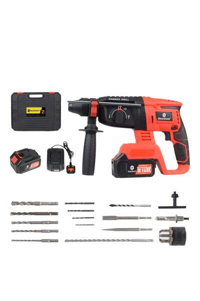 GearZone 21V Cordless Electric Hammer Drill with Accessories and Two Lithium ...