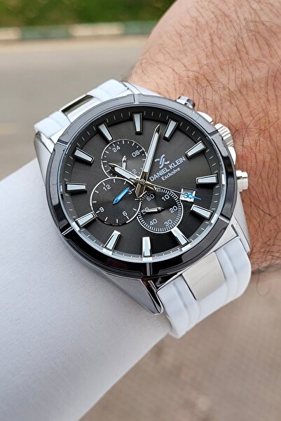 Daniel Klein Kasası Gri Kordonu Beyaz Renk Ayarlanabilir Kordonlu 46 mm Fonks...