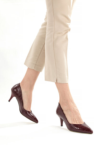 PAYZİN حذاء ستيليتو بوردو كروكو بكعب رفيع 5 سم، مفتوح من الأمام، مدبب من الأم...