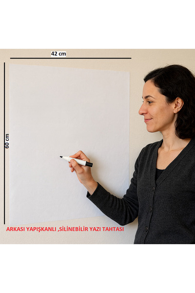 Saatistan Duvara Yapışan Çocuk Yazı Tahtası 60x42 cm, Silinebilir ve Kalem He...