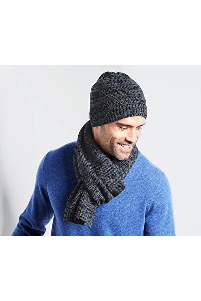 Tchibo Men Knitted Scarf, Grey and Dark Blue removed emblished