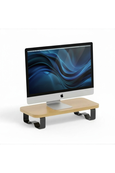 Prexua حامل شاشة خشبي من Upster - رافع شاشة مريح - متوسط الحجم - خشب البلوط الياقوتي - قاعدة سوداء