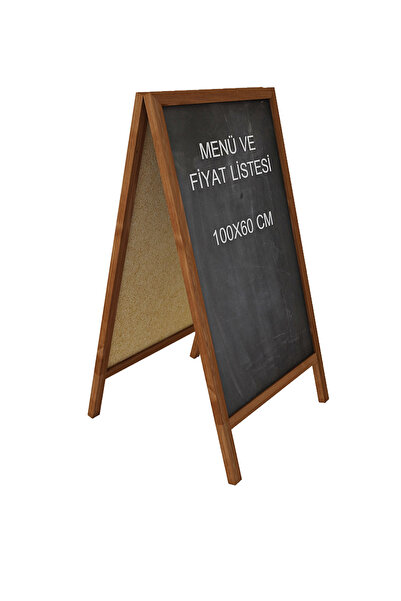Saatistan Çift Taraflı Menü ve Fiyat Tahtası 100x60 cm Tebeşirli Kara Tahta