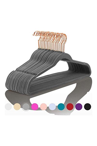 ZOBER 50-Piece Non-Slip 360° Swivel Velvet Hangers Grey/Gold 44.5x22.86x0.5cm