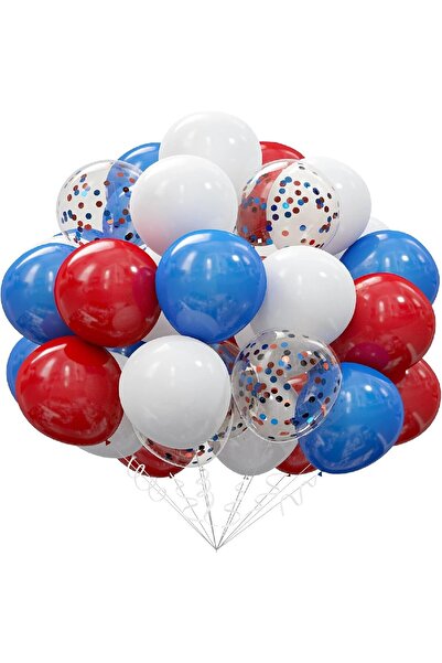 BKMC PARTY 40 Pieces Blue Red White Transparent Balloon Birthday Decoration