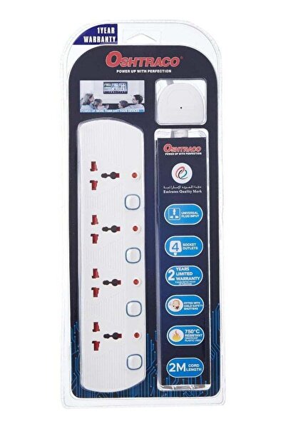 Oshtraco 4-Way Universal Extension Socket with 2 Meter Wire, Multicolor