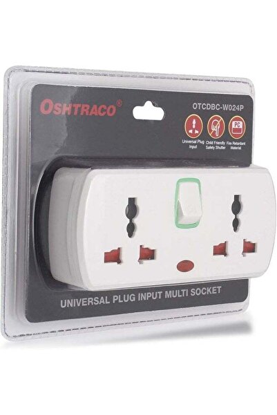 Oshtraco 2-Way Universal Plug Input Multi Socket Outlet with 2x 2-pin Outlets and Master Switch