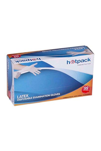 Hotpack قفازات لاتكس صحية للاستخدام مرة واحدة، كبيرة الحجم، بيضاء اللون، غير ...