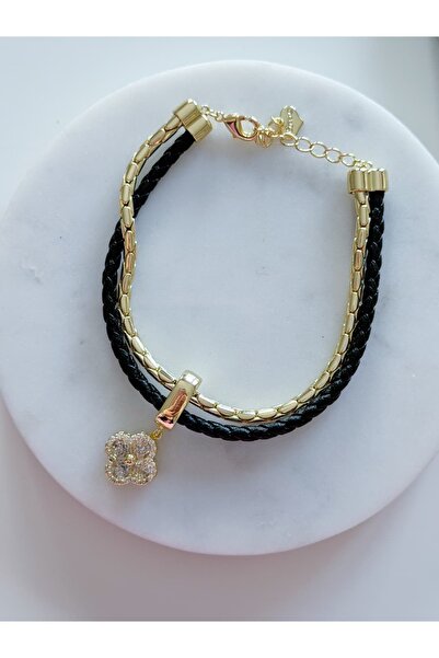 CHARMLUCKY Special Series Stone Clover Leather 2-Piece Bracelet