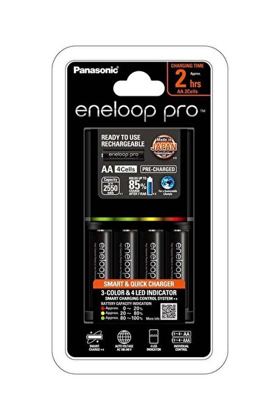 PANASONIC eneloop Pro Charger with 4x AA 2550mAh Rechargeable Batteries (K-KJ55HCC40H)