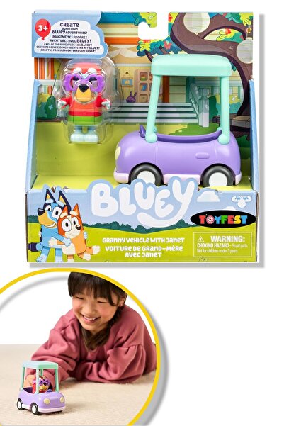 TOYFEST BlueyPlus Bluey Büyükannenin Arabası Ve Janet Eklemli Figür Oyuncak S...