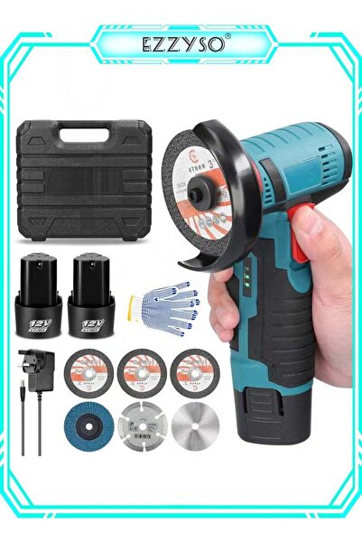 EzzySo 12V Cordless Mini Angle Grinder 19500RPM with 2×2000mAh Batteries and Cutting/Grinding Discs