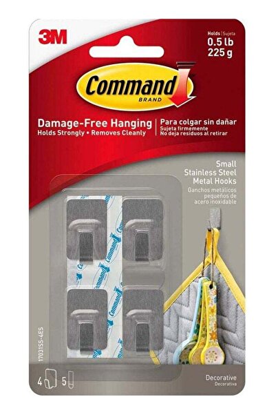 Generic Command 17031SS-4ES Stainless Steel Metal Hooks, Small, Grey, 4 Hooks and 5 Strips/Pack