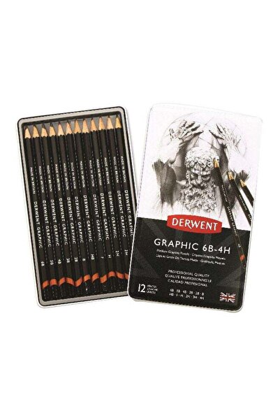 Derwent مجموعة من 12 قلم رصاص رسم أسود، بمقاسات من 6B إلى 4H