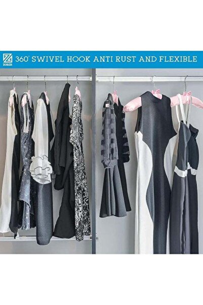 ZOBER Non-Slip Satin Padded Clothes Hangers With Silver Hook