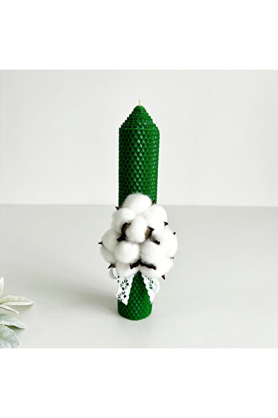 Anya-Events Κηροπήγιο με κηροπήγιο, πράσινο χρώμα, με βαμβακερά λουλούδια