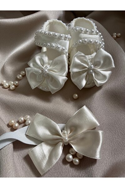 maviden Bebek Patiği | İncili Patik ve Saç Bandı